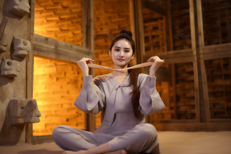 年轻女性在盐蒸房蒸桑拿养生摄影图,高清,摄影图,摄影图片,图片大全,摄影图免费下载